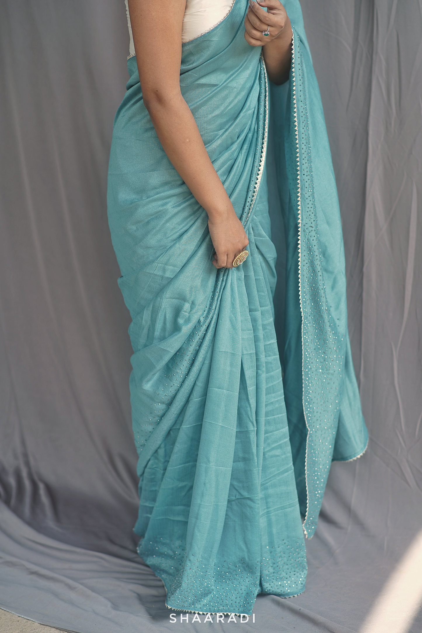 Stardust on Turquoise Saree