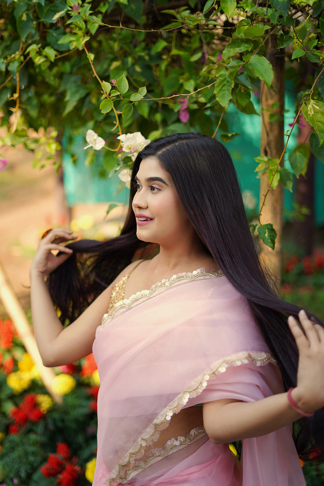 Seher Gulabi Organza Saree
