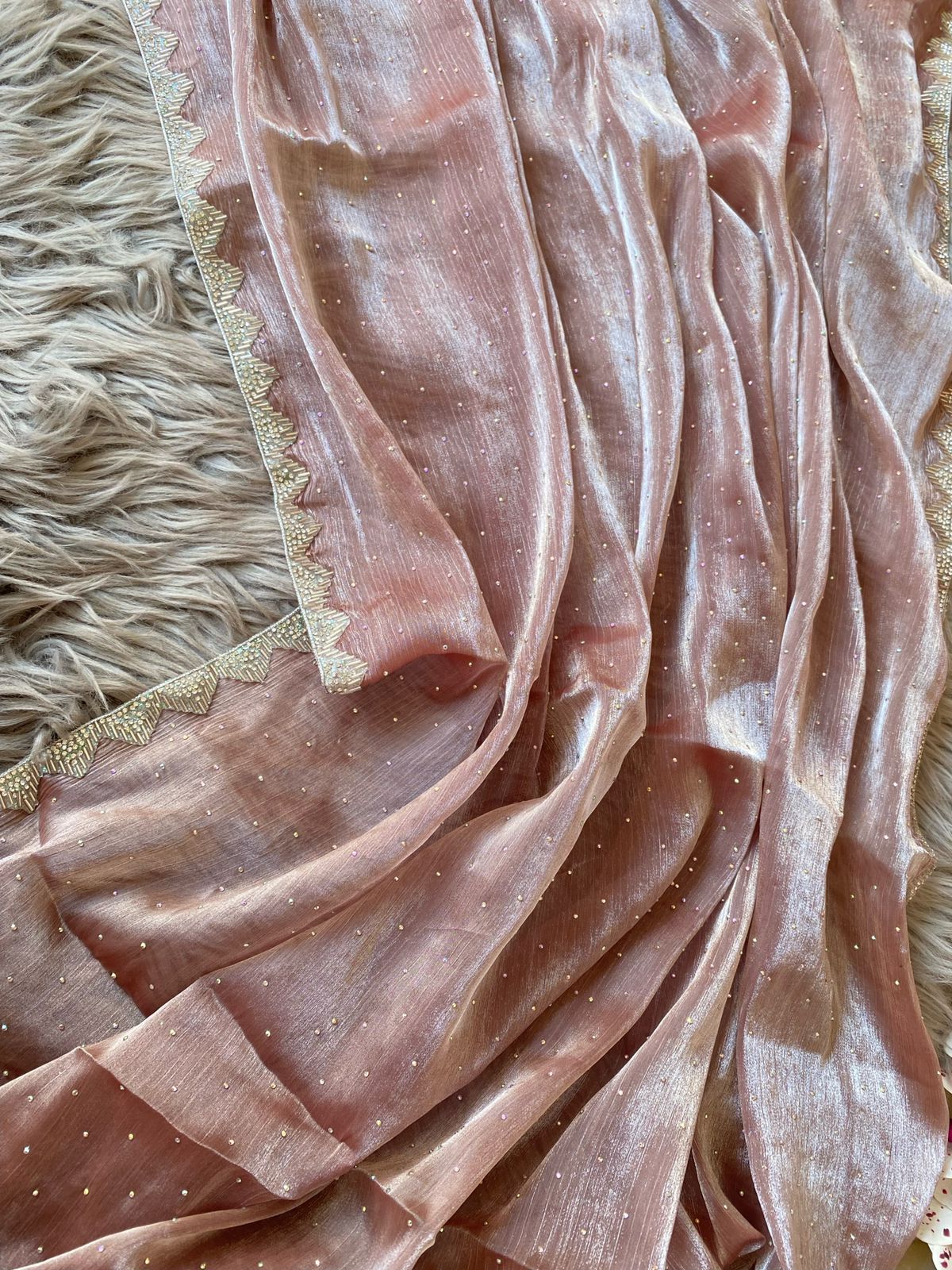 Jarkan Peach Tissue Saree