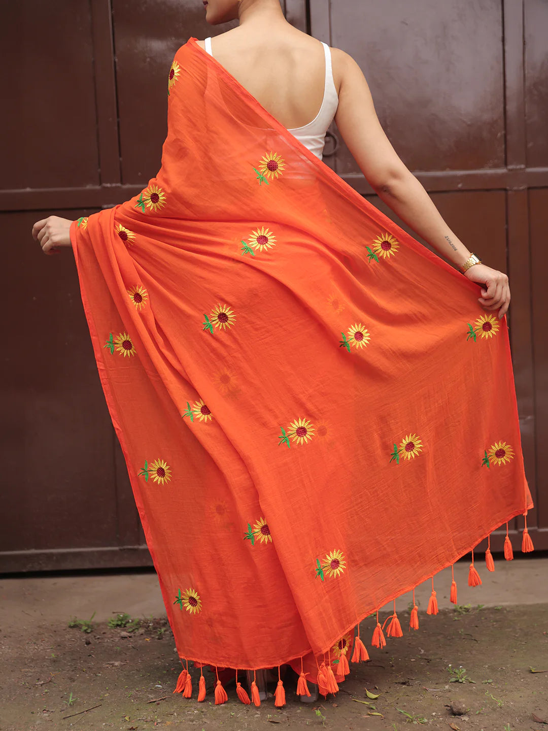 Sunflower Mul Saree (Orange)