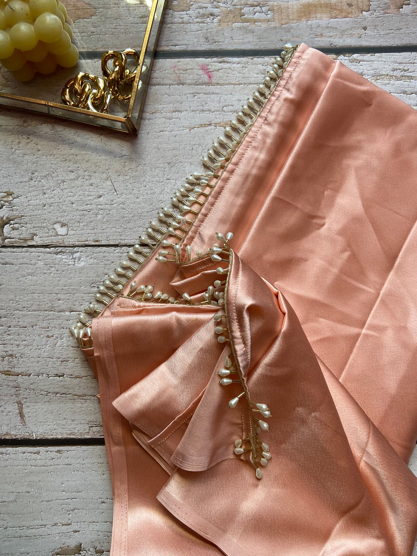 Pearl & Peach Satin Saree