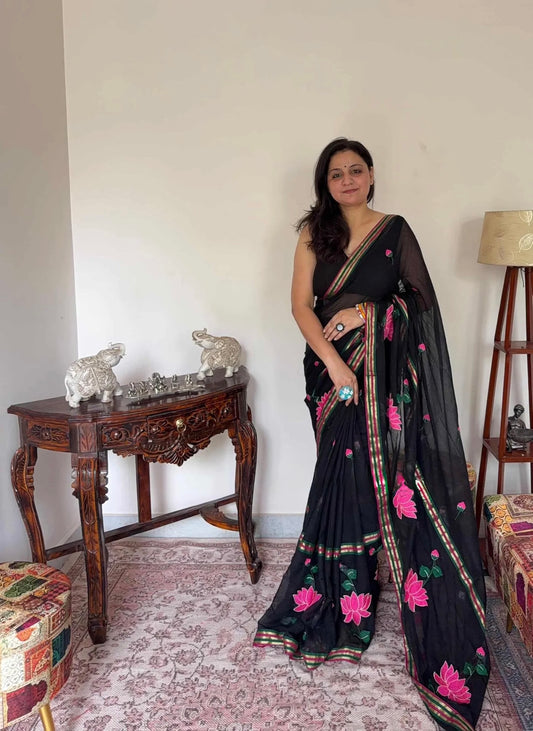 Padma Mul Saree (Black)