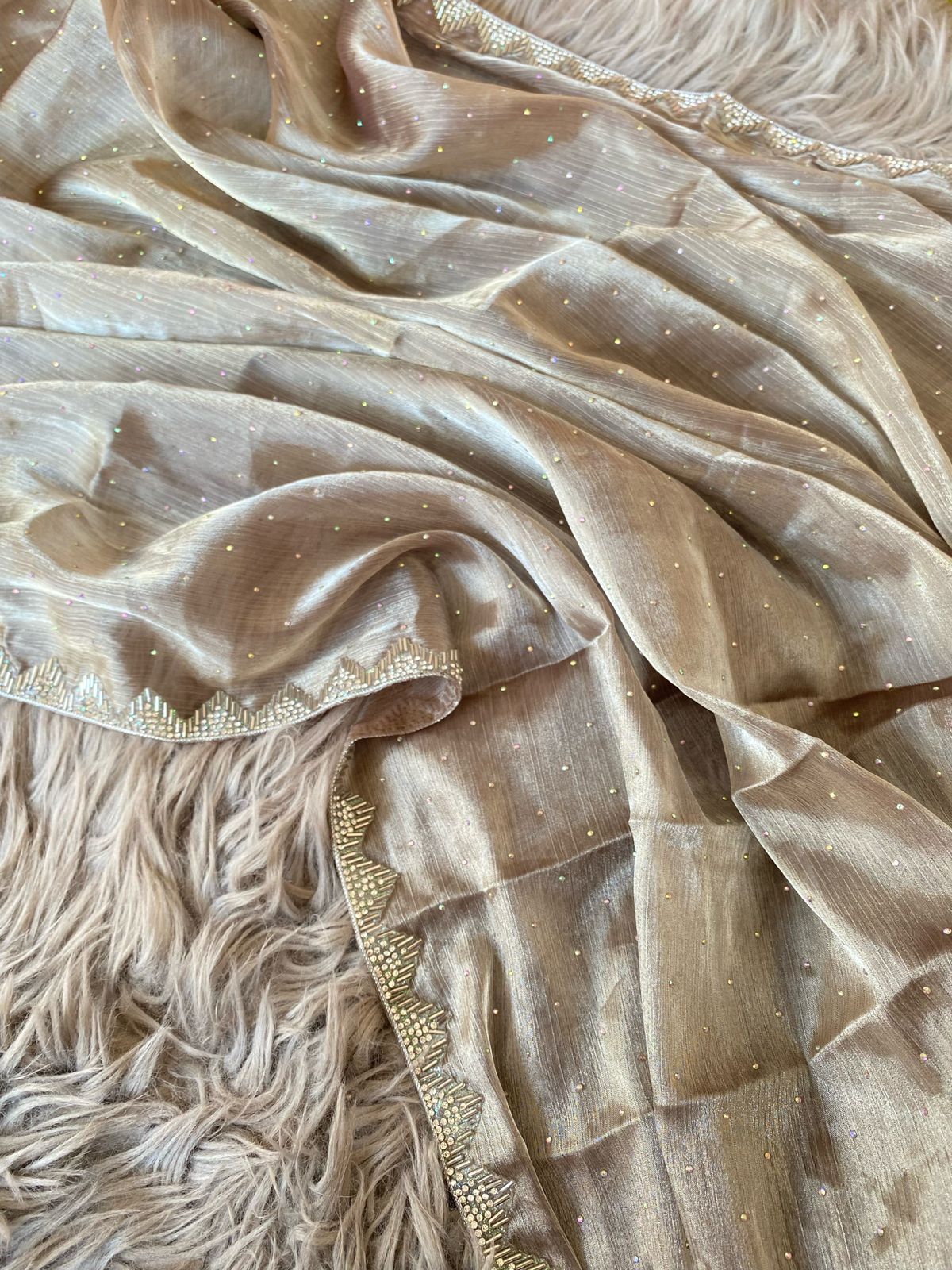 Jarkan Beige Tissue Saree