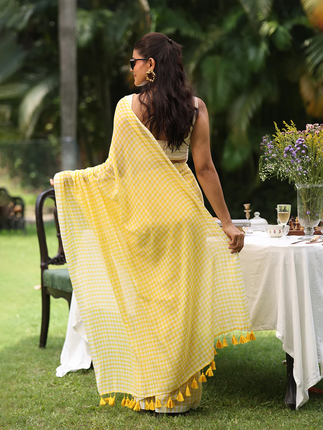 Ila Checked Mul Saree (yellow)
