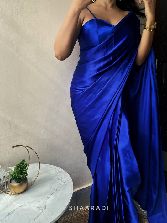 Allium Blue Satin Saree