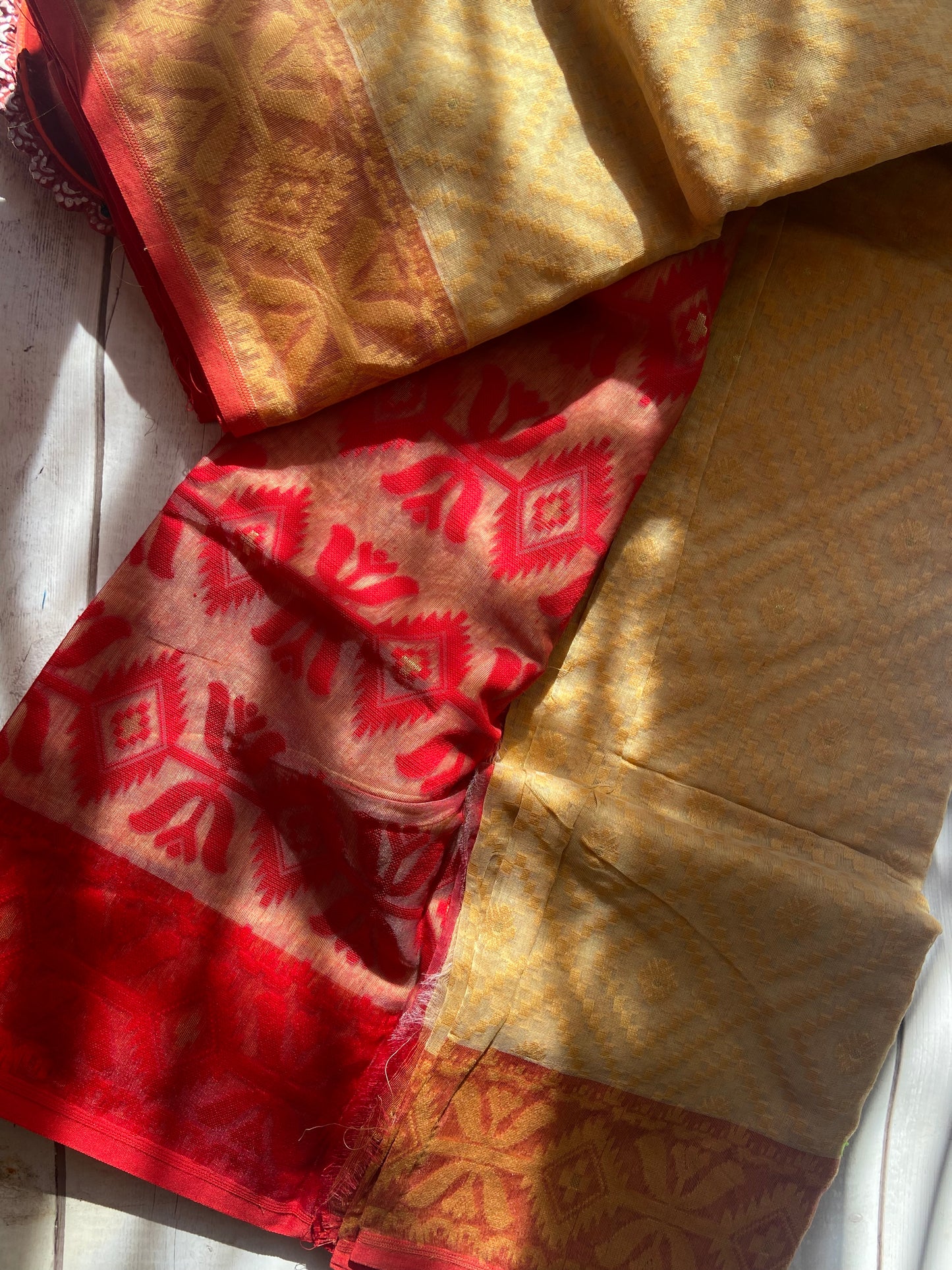 Gold & Red Jamdani Saree