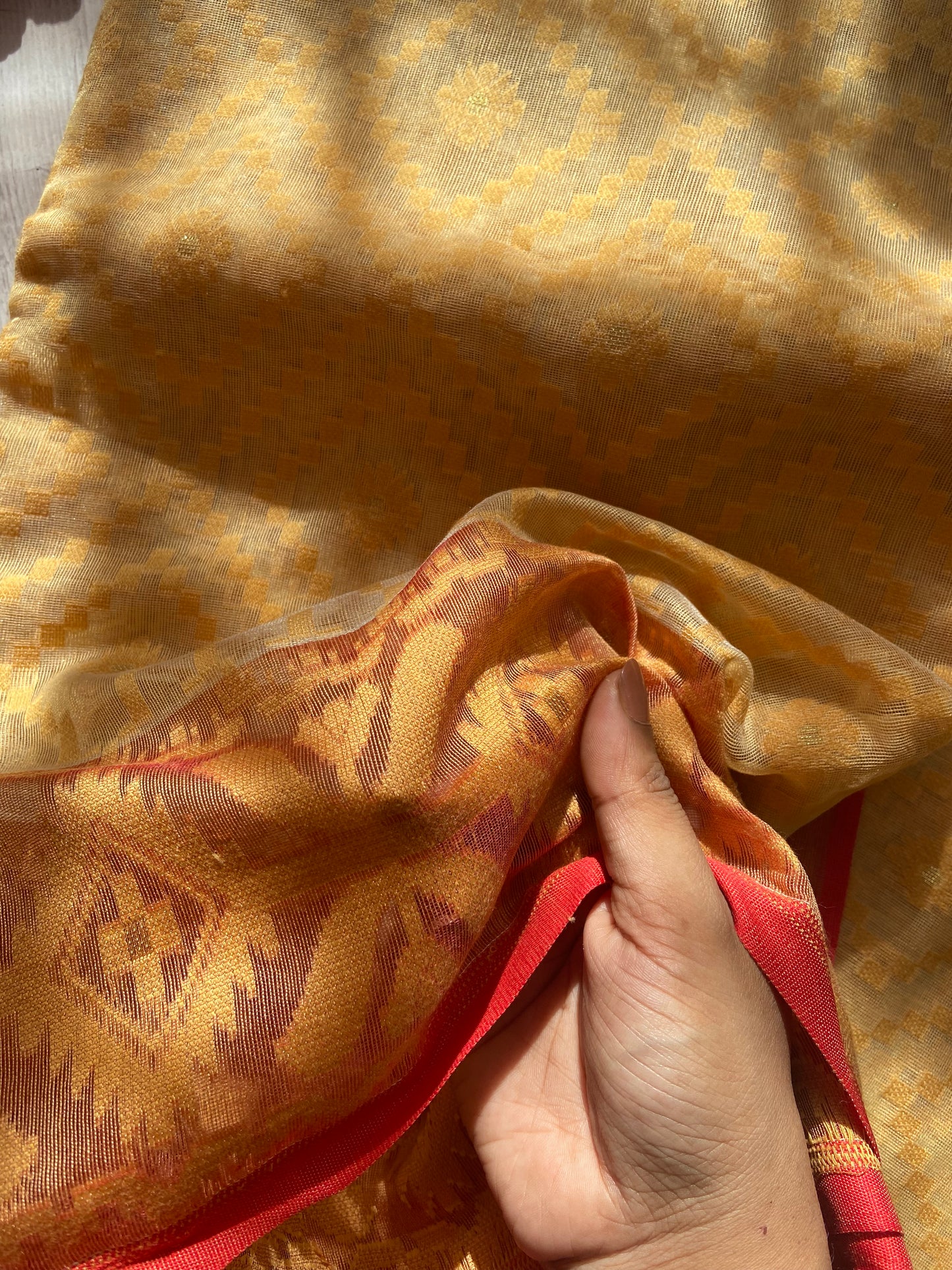 Gold & Red Jamdani Saree