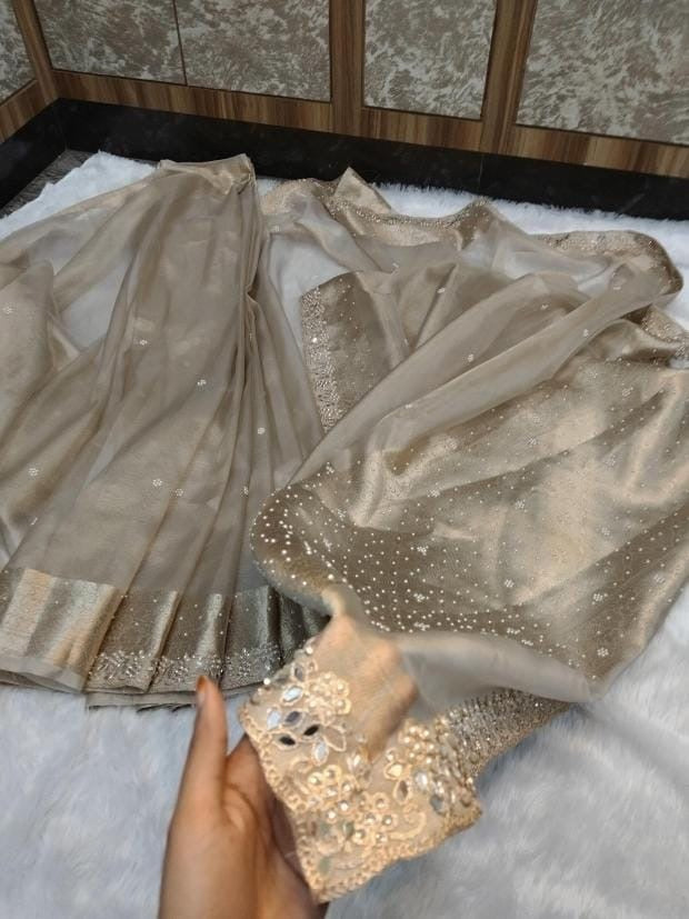 Reba Tissue Silk Saree (Beige)