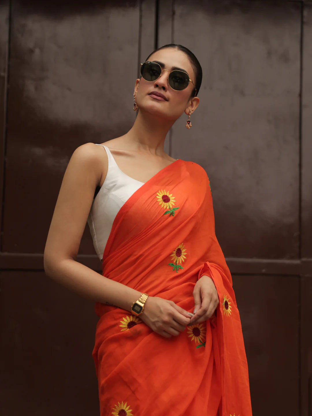 Sunflower Mul Saree (Orange)