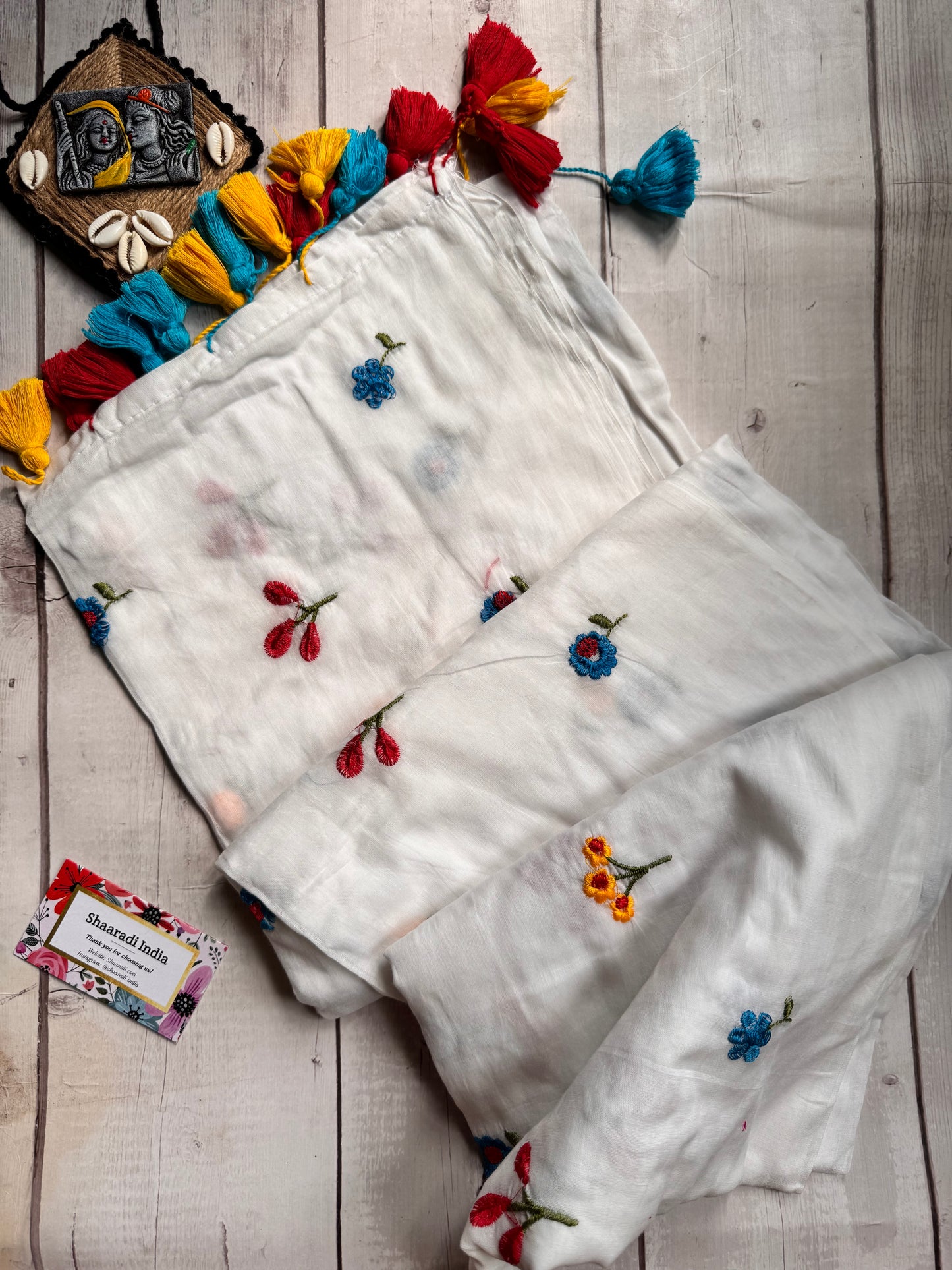 Wildflower White Mul Saree