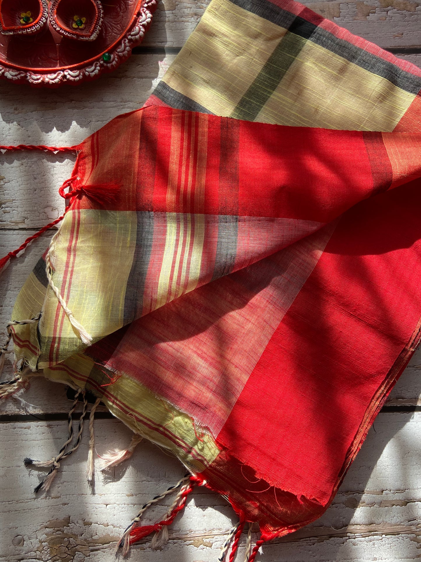 Laal Holudh Khadi Saree