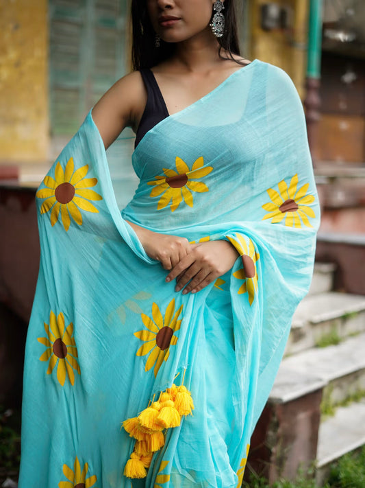 Surajmukhi Blue Mul Saree