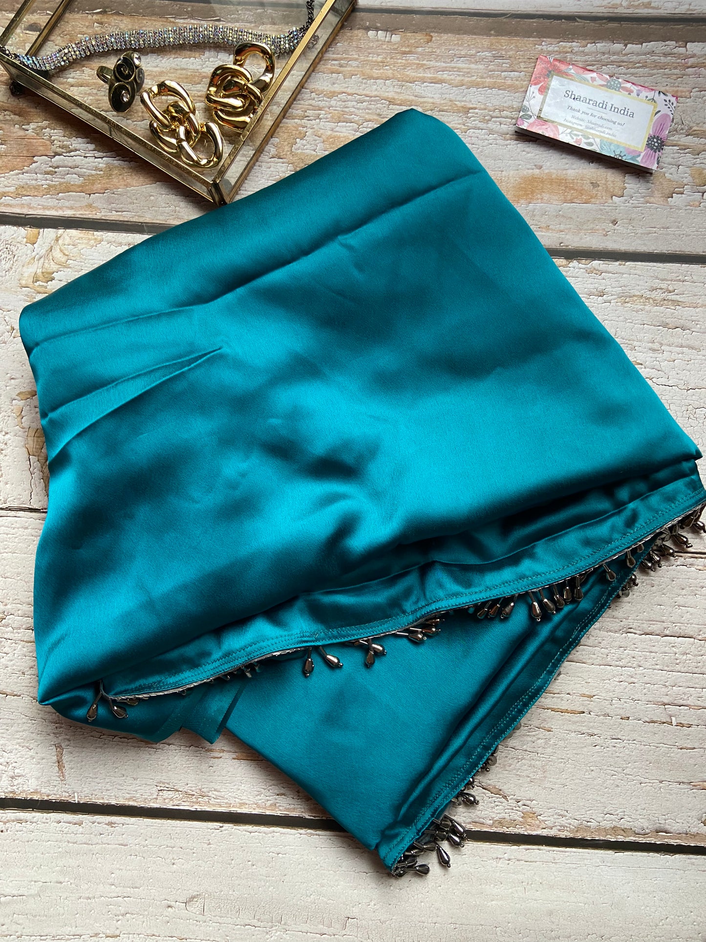 Shades of Cyan Satin Saree