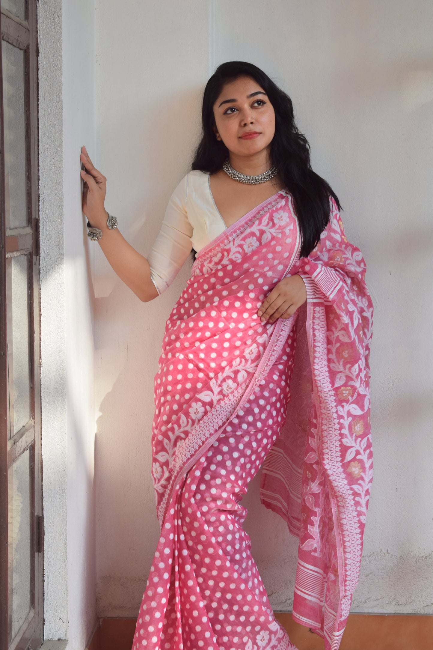 Gulabi Jamdani Saree