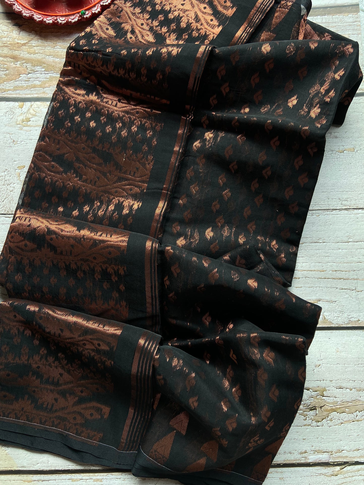 Copper On Black Jamdani Saree