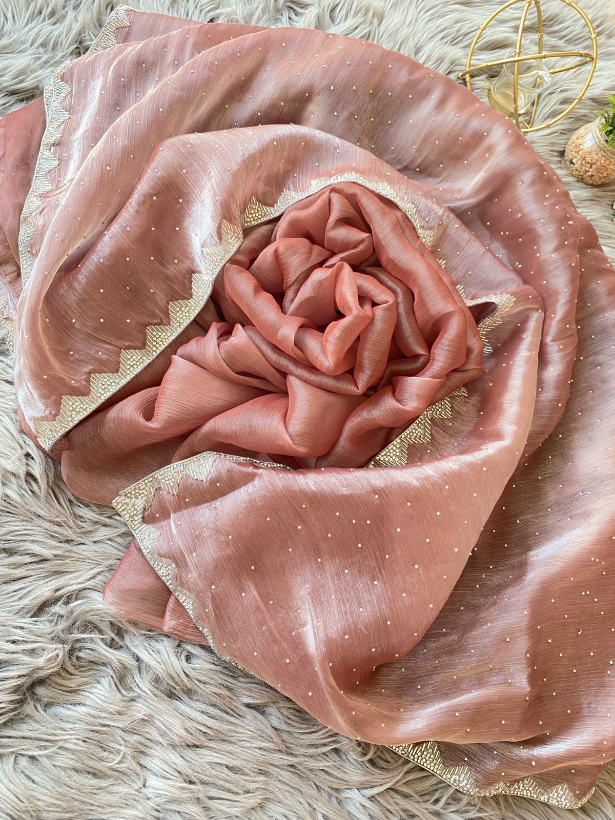 Jarkan Peach Tissue Saree