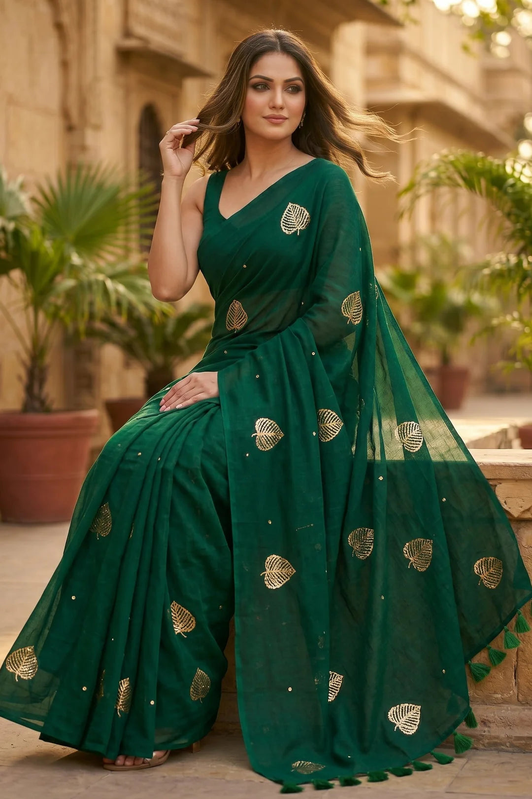 Kirti sequinned Mul Saree