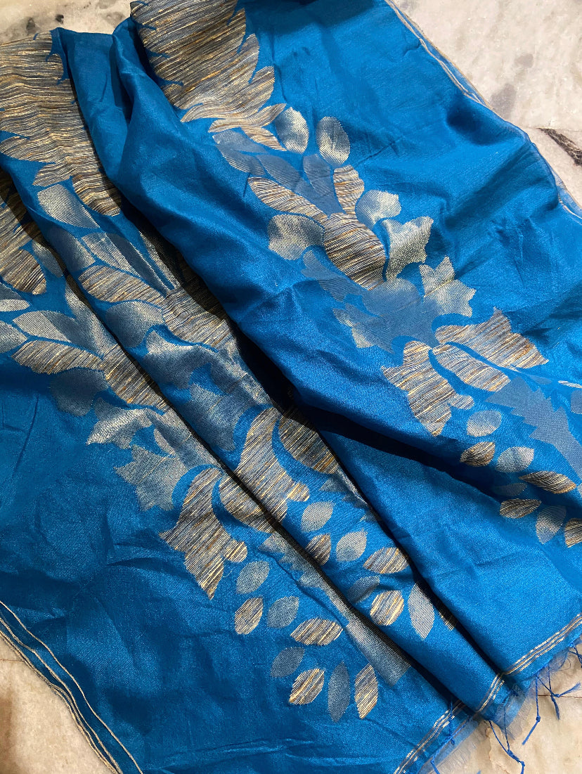 Golden hour on blues Saree