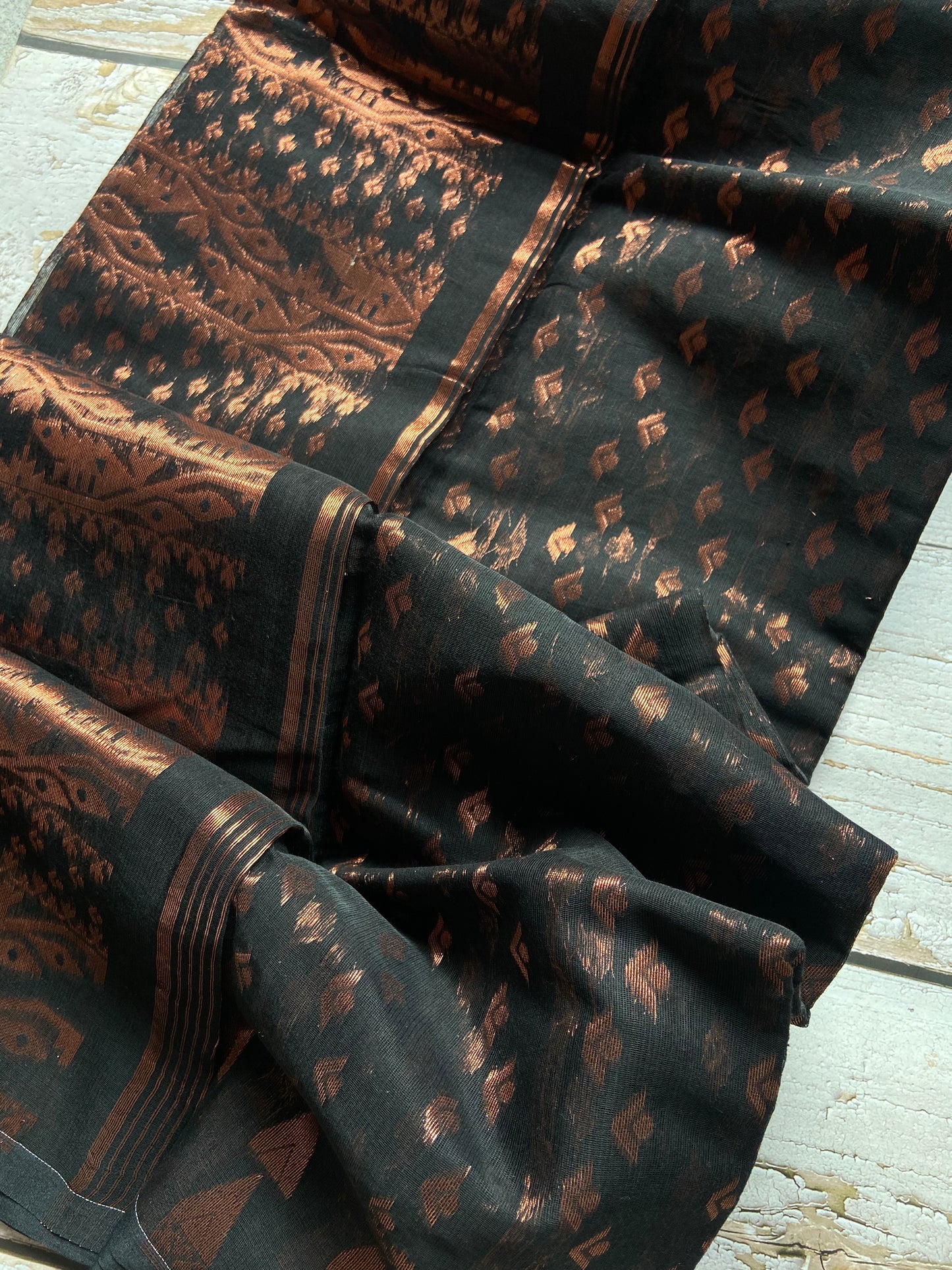 Copper On Black Jamdani Saree