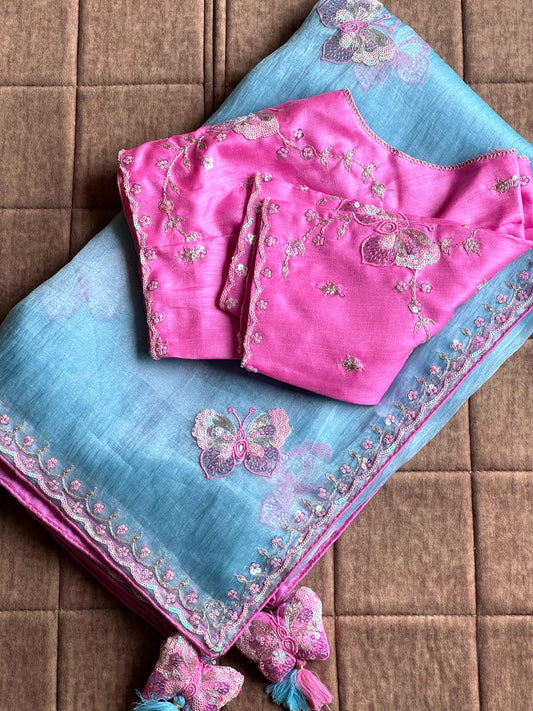 Pankhuri Sky Embellished Saree