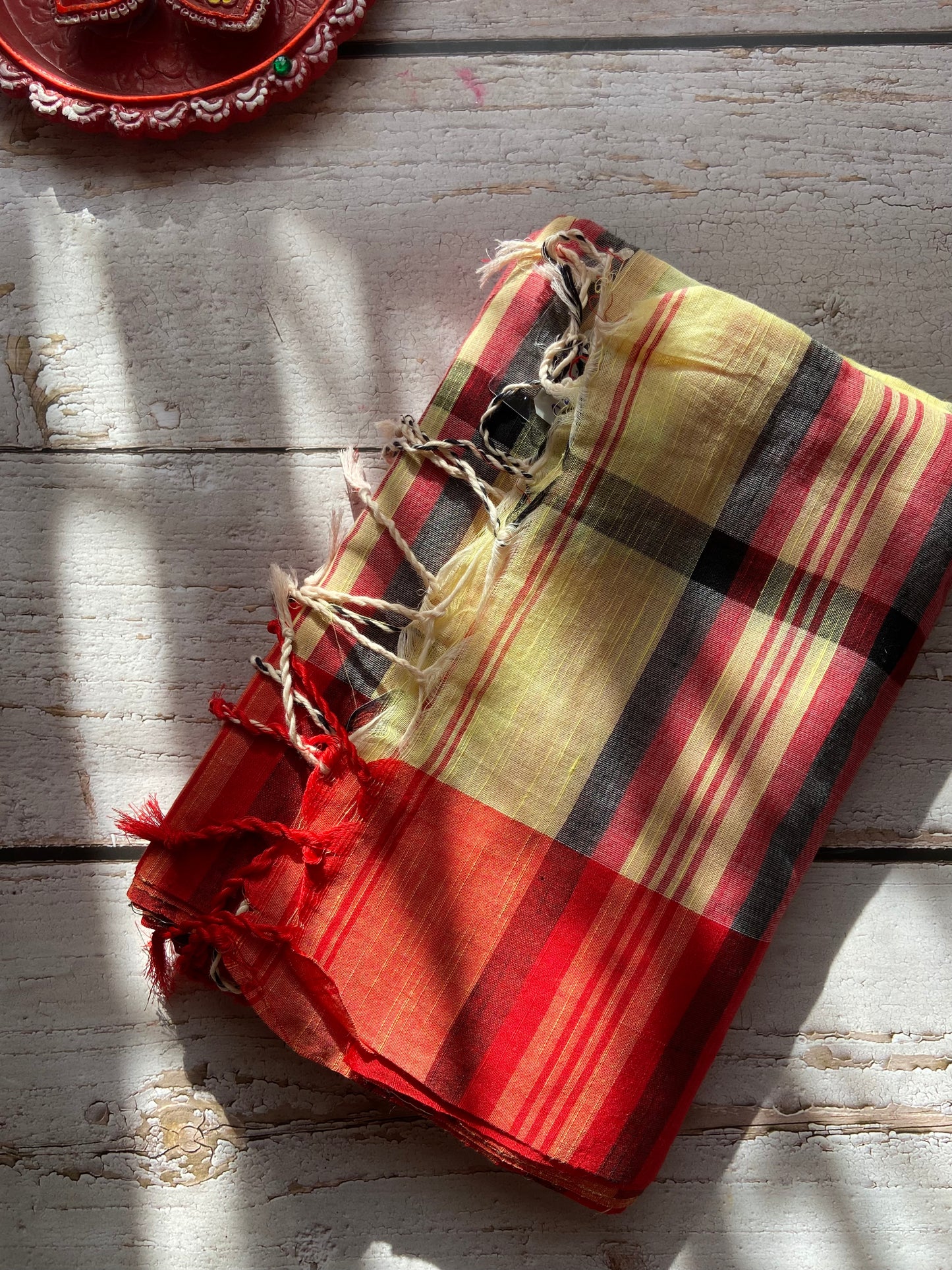 Laal Holudh Khadi Saree