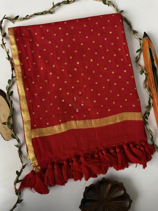 Gold Polka Mul Saree (red)
