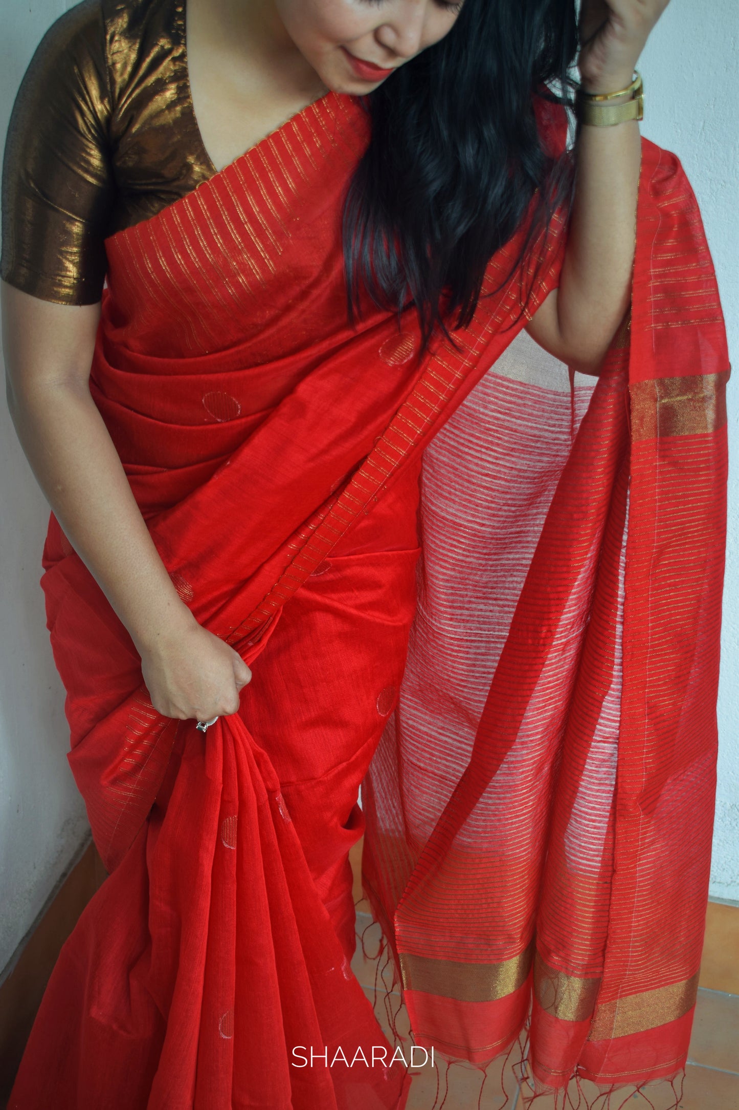 Red Zinnia Saree