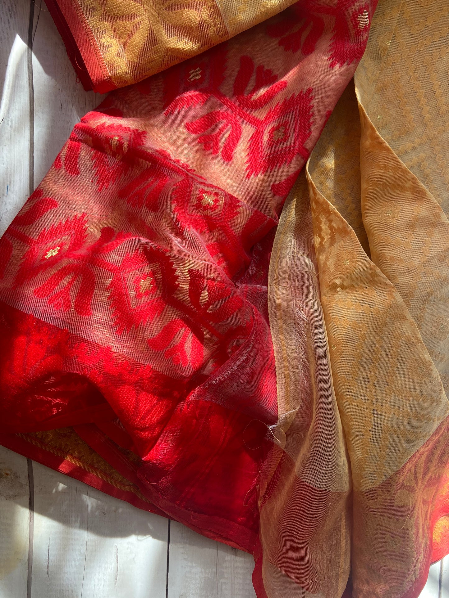 Gold & Red Jamdani Saree