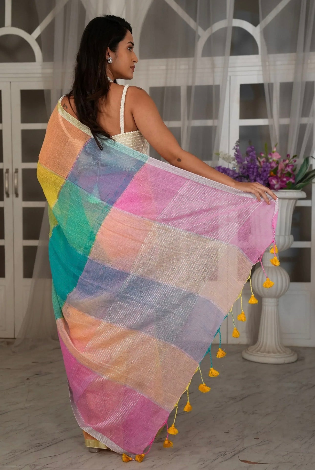 Rang Checked Linen Saree