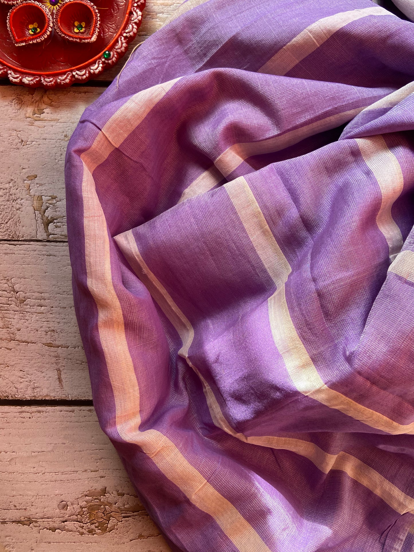 Lavender Ghicha Linen Saree