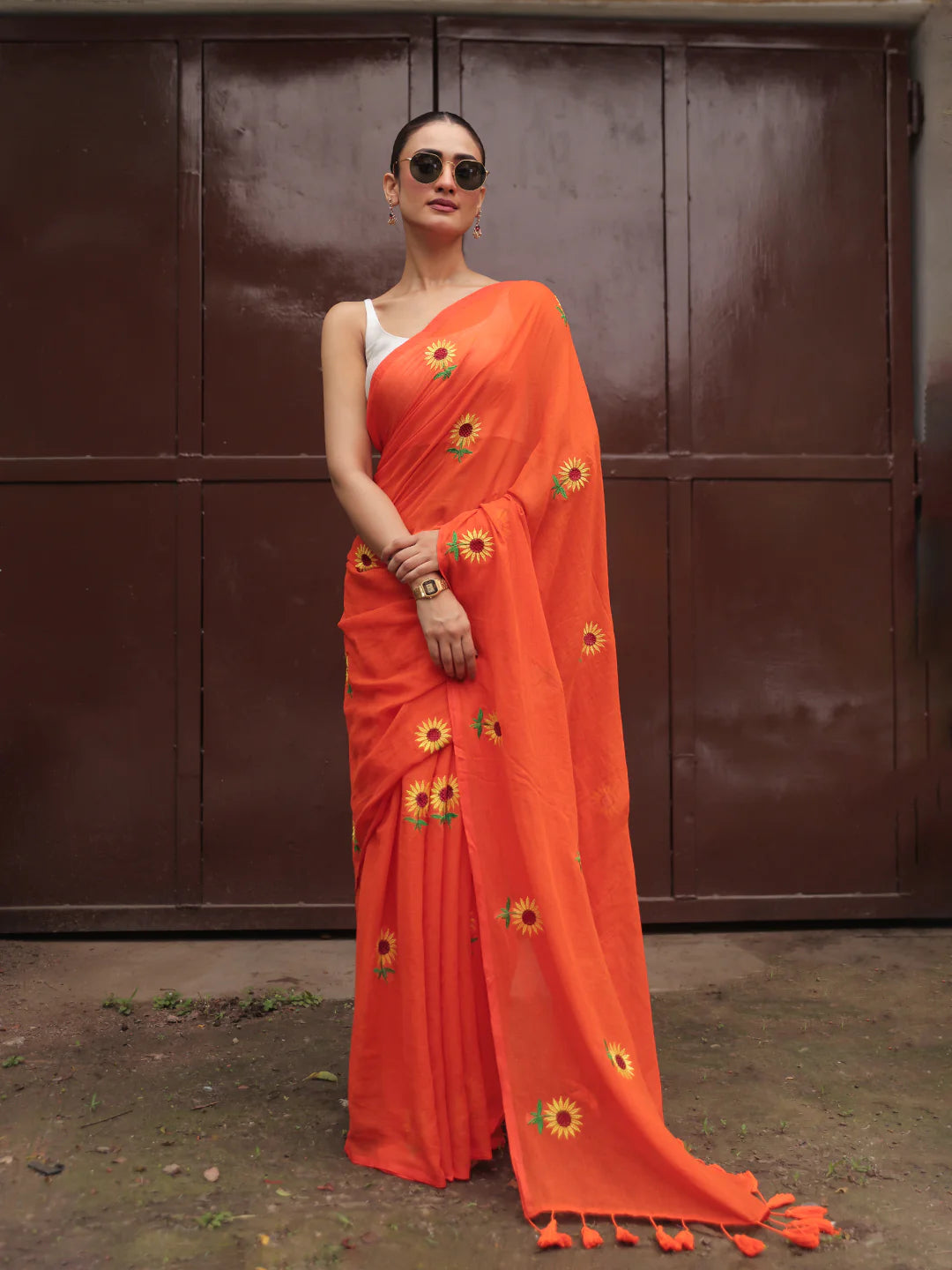 Sunflower Mul Saree (Orange)