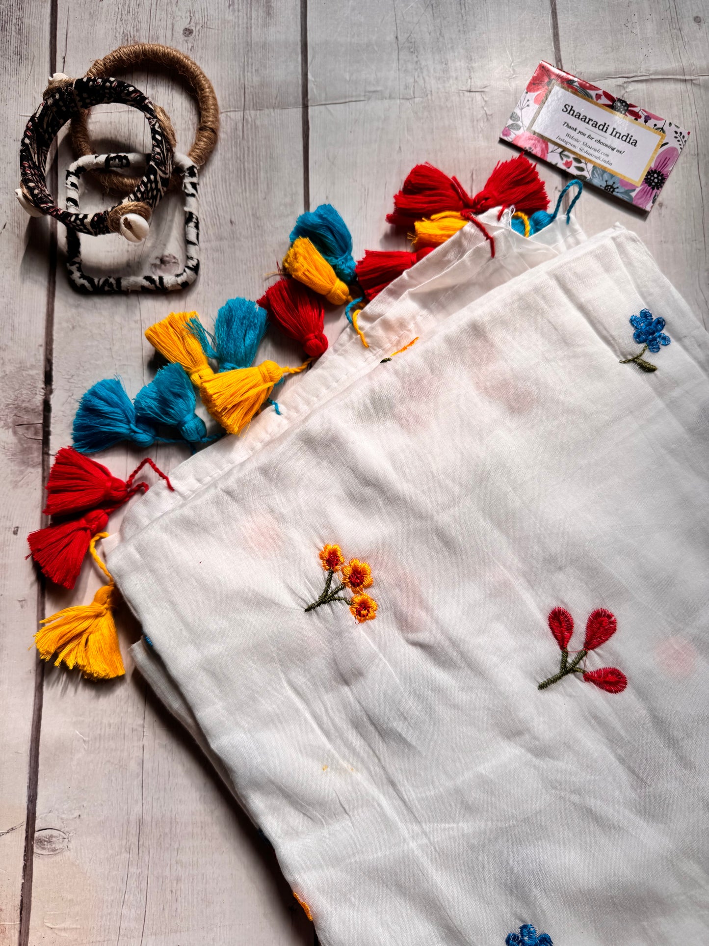 Wildflower White Mul Saree