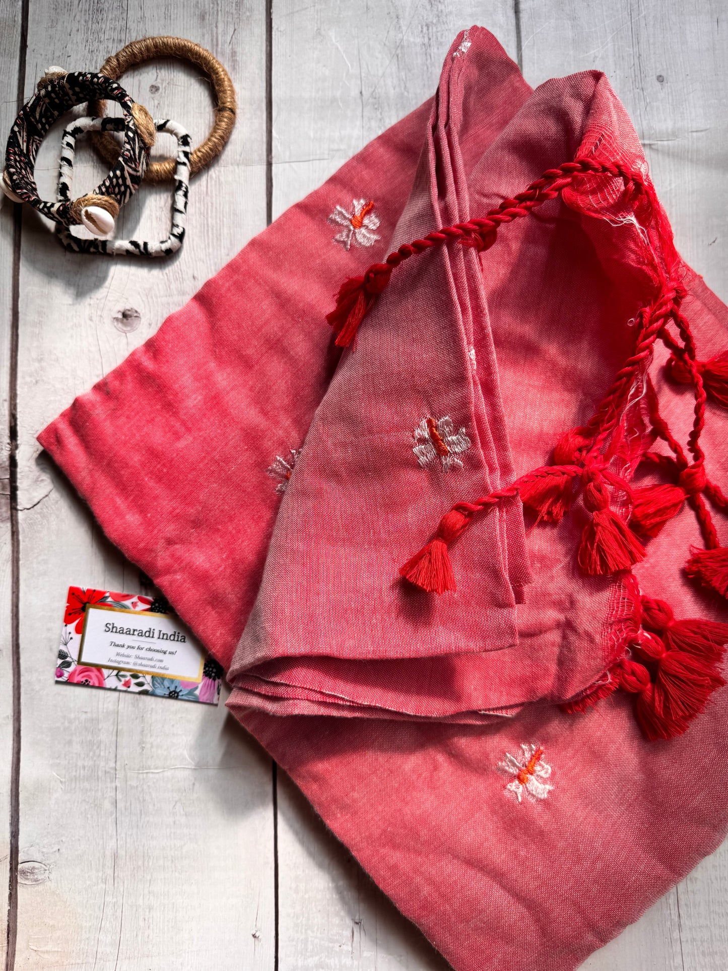 Shiuli peach mul saree