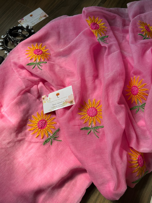 Sunflower Mul Saree (Pink)
