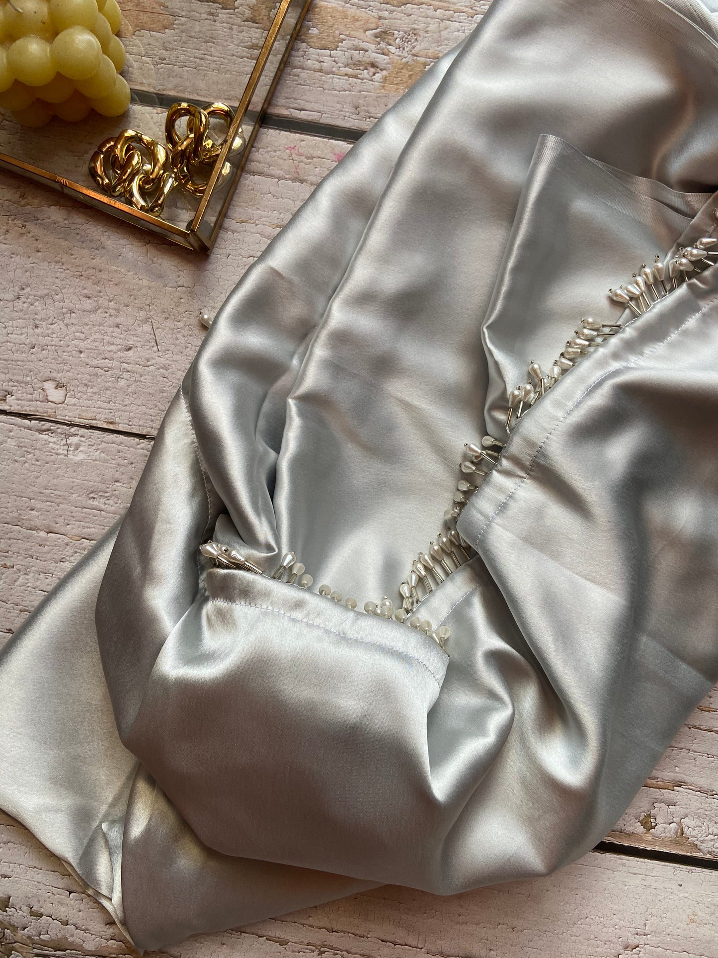 Moon Dust Silver Satin Saree