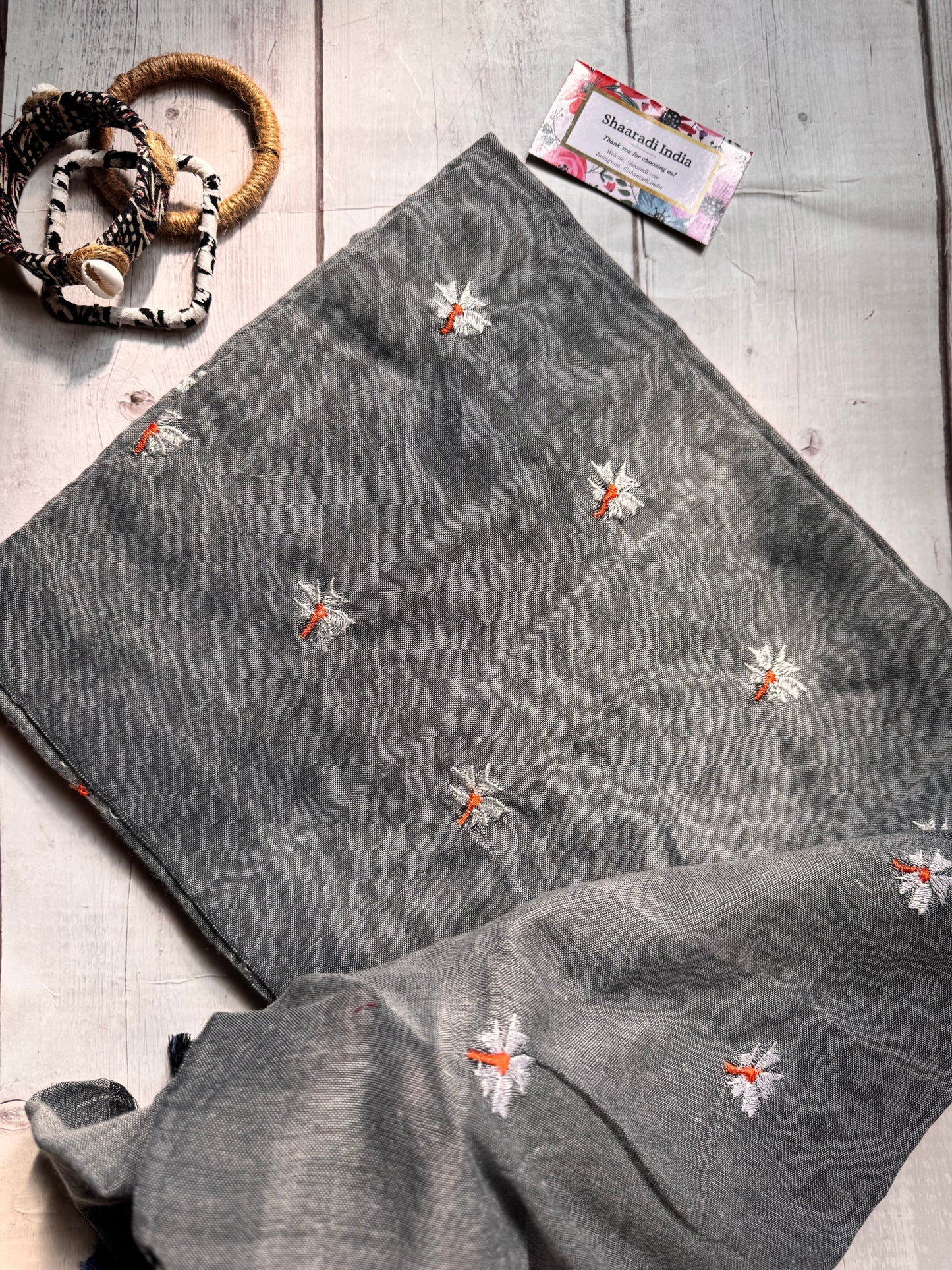 Shiuli Grey Mul Saree