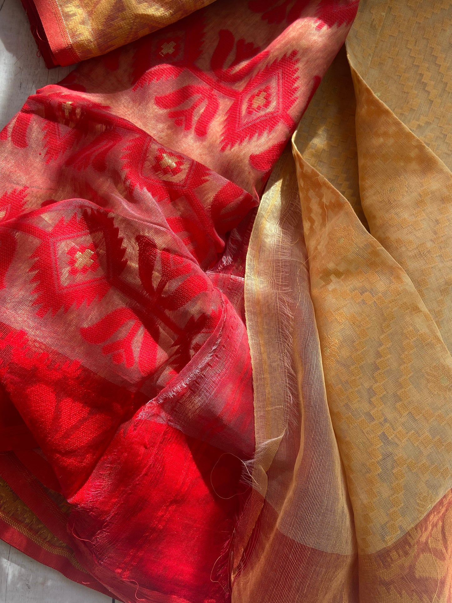 Gold & Red Jamdani Saree