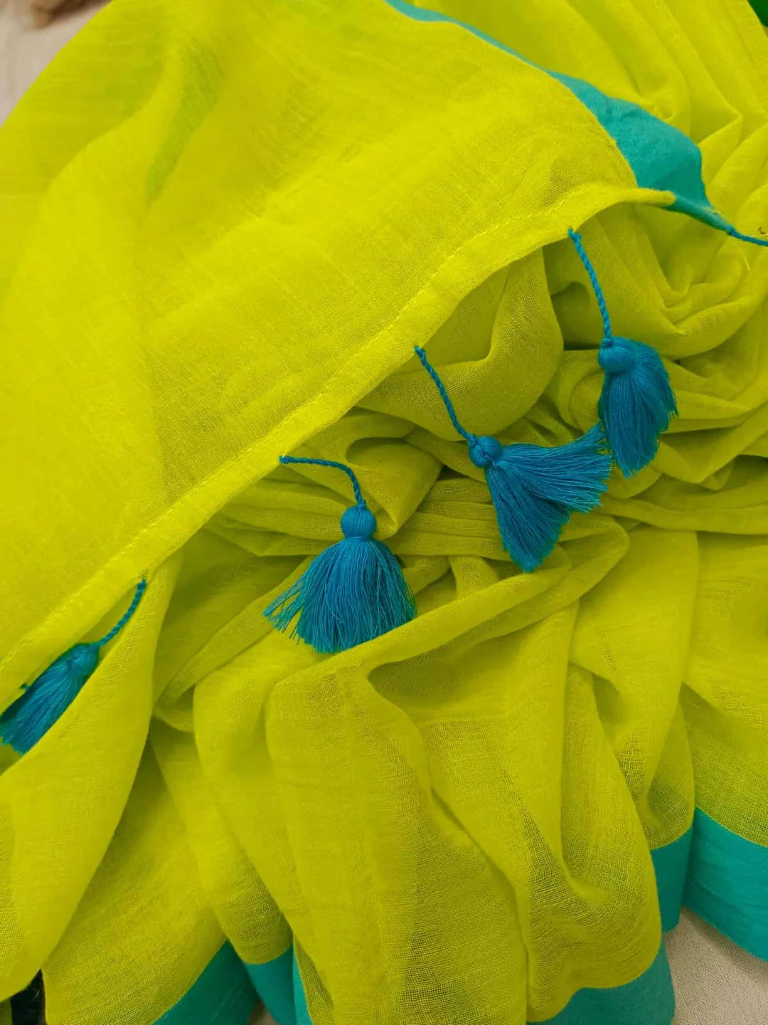 Alaya Mul Saree (Lime)