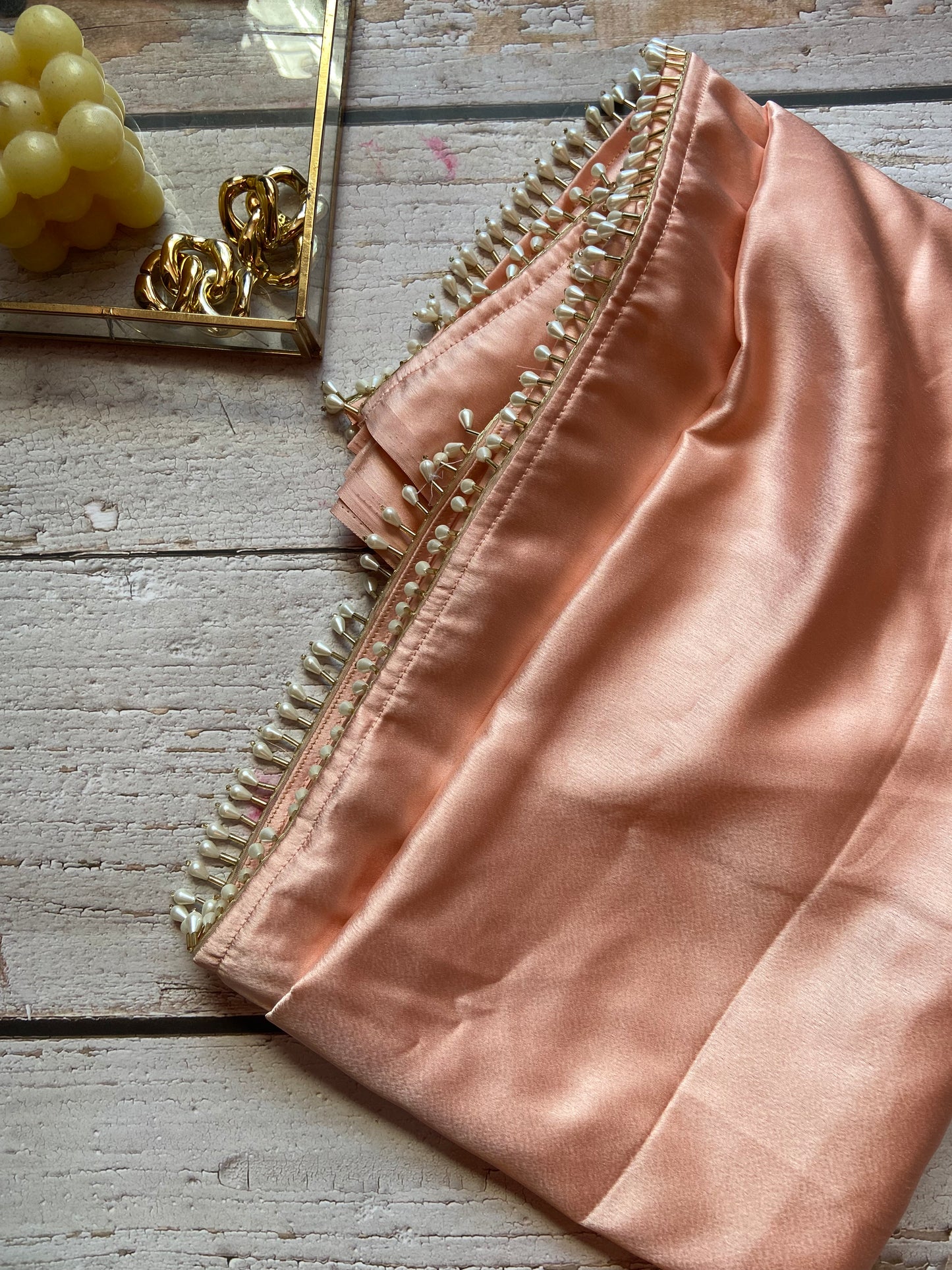 Pearl & Peach Satin Saree