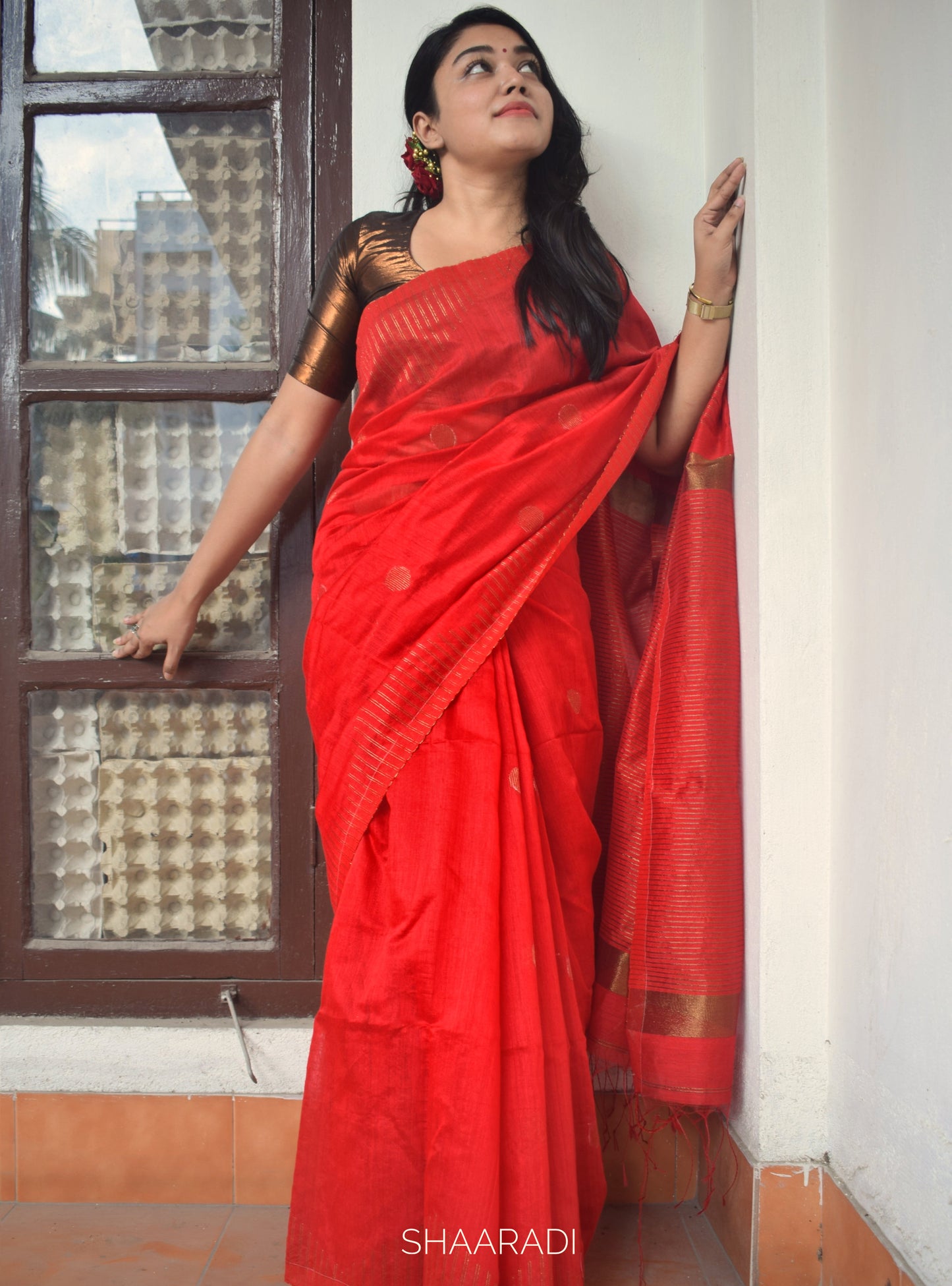 Red Zinnia Saree