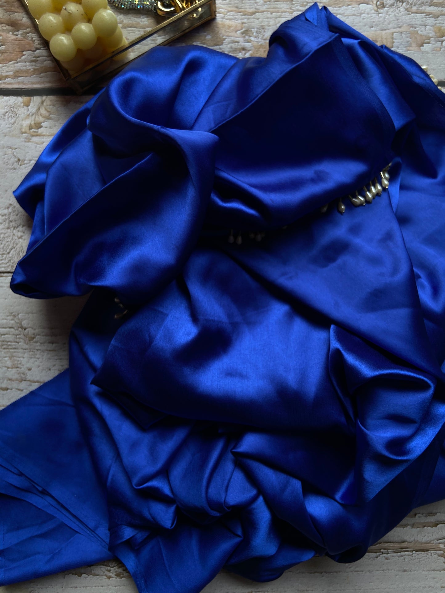 Allium Blue Satin Saree