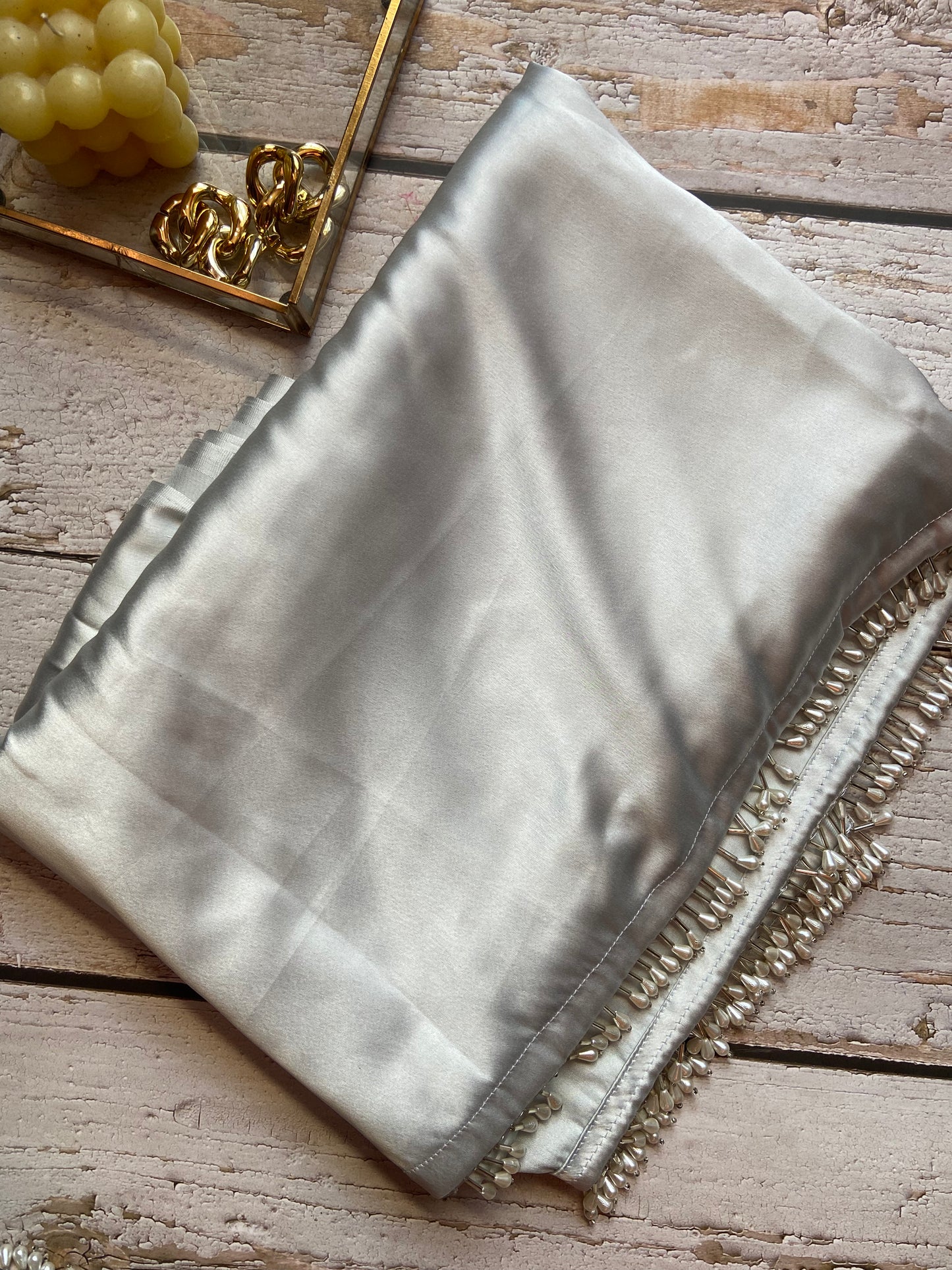 Moon Dust Silver Satin Saree