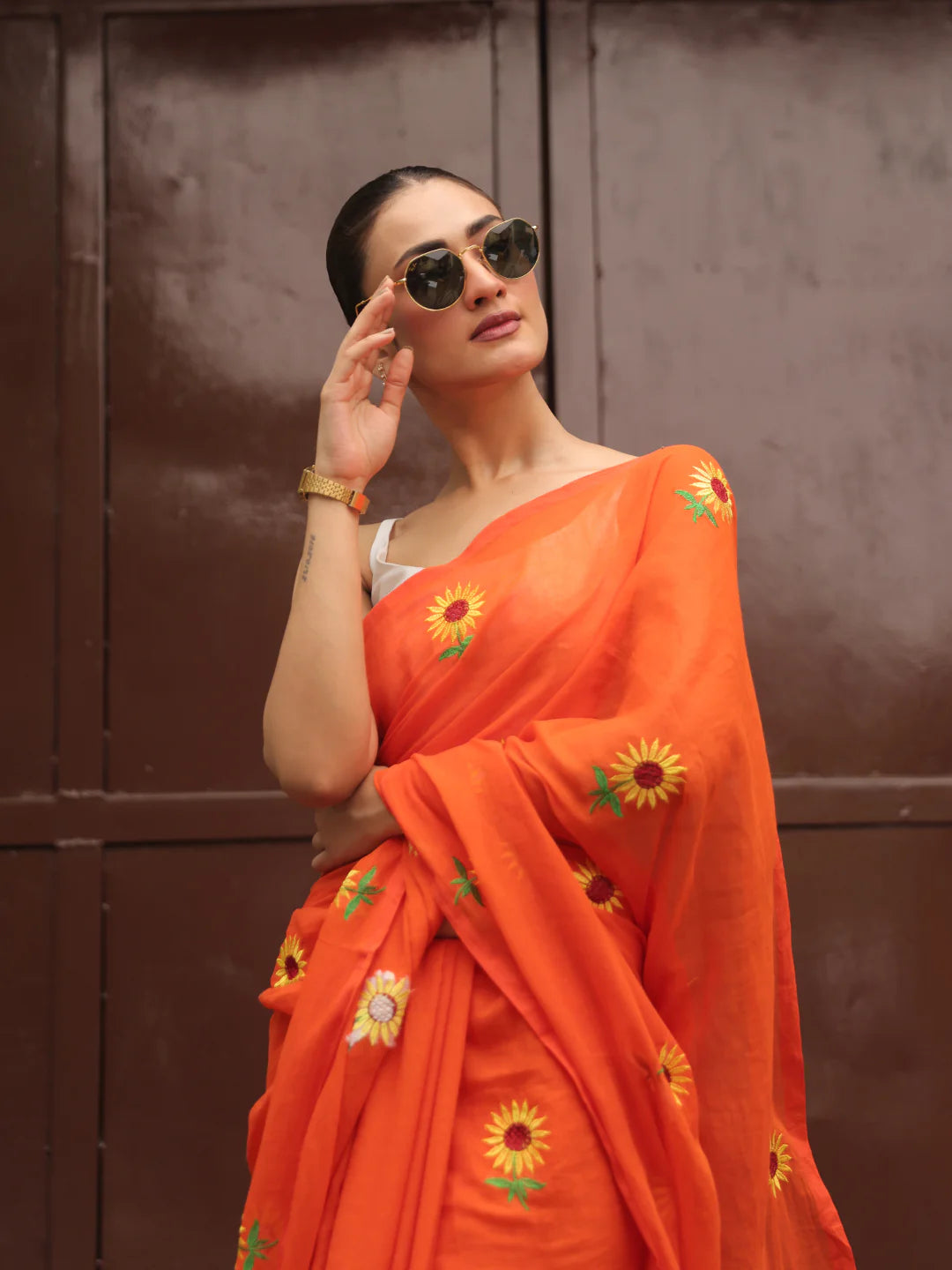 Sunflower Mul Saree (Orange)