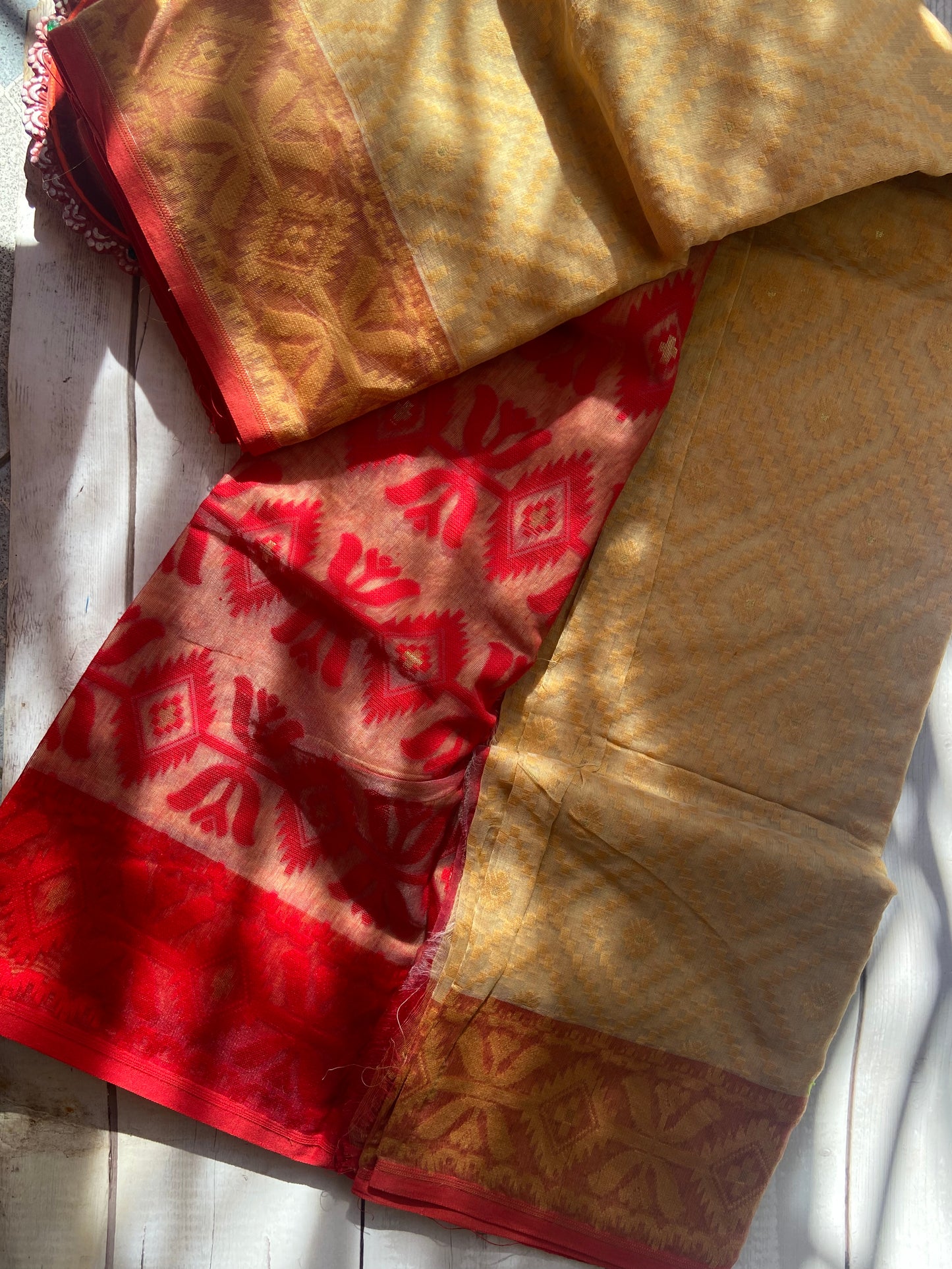 Gold & Red Jamdani Saree