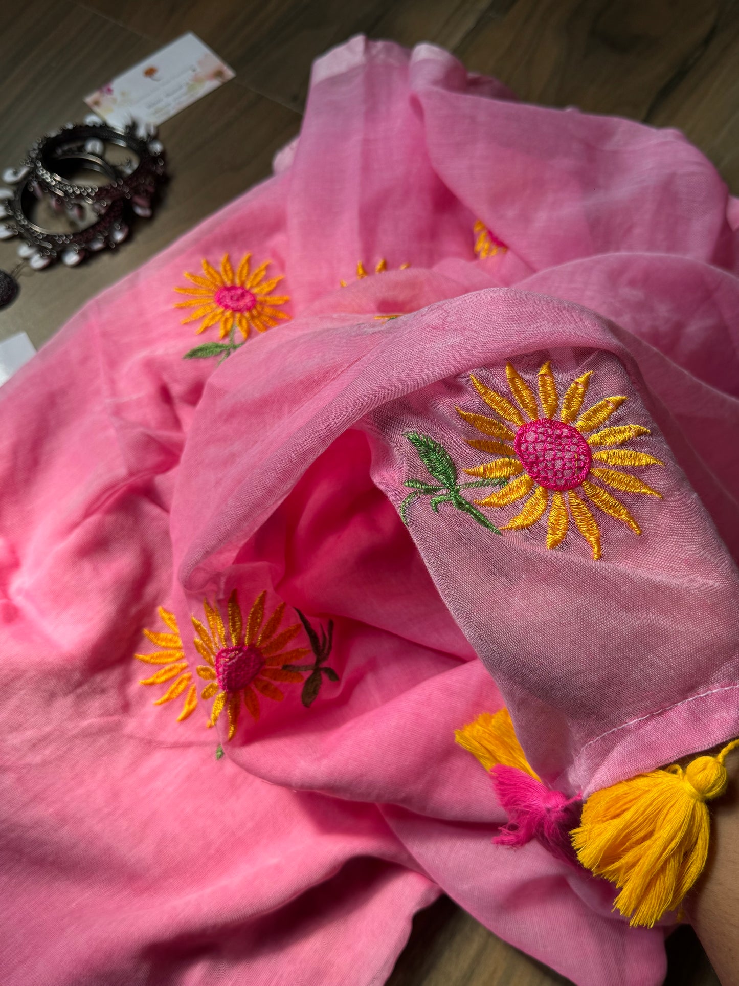 Sunflower Mul Saree (Pink)