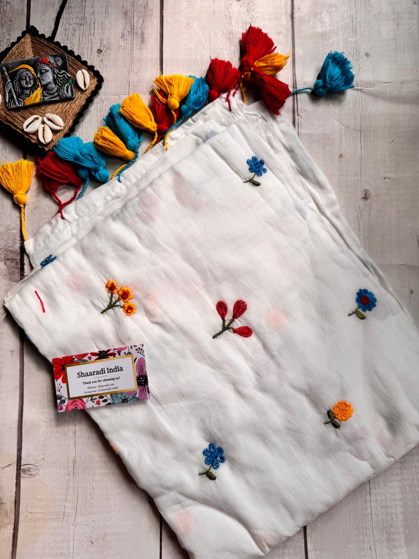 Wildflower White Mul Saree