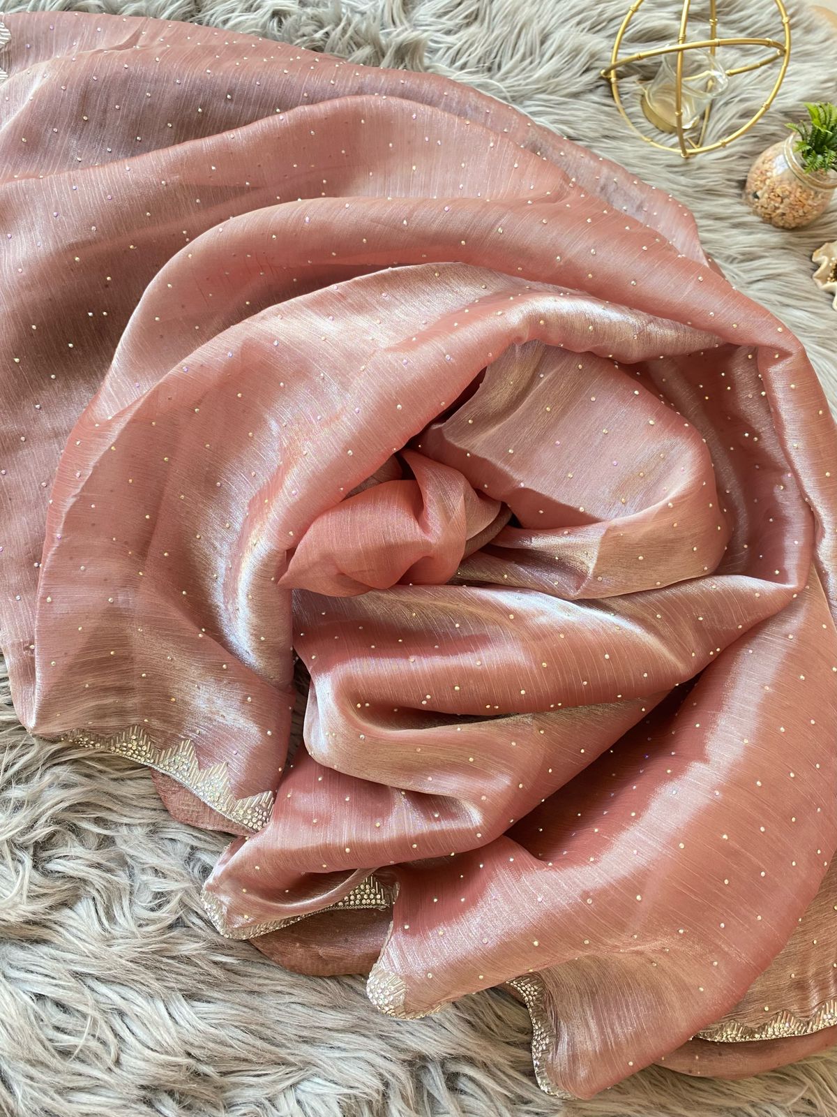 Jarkan Peach Tissue Saree