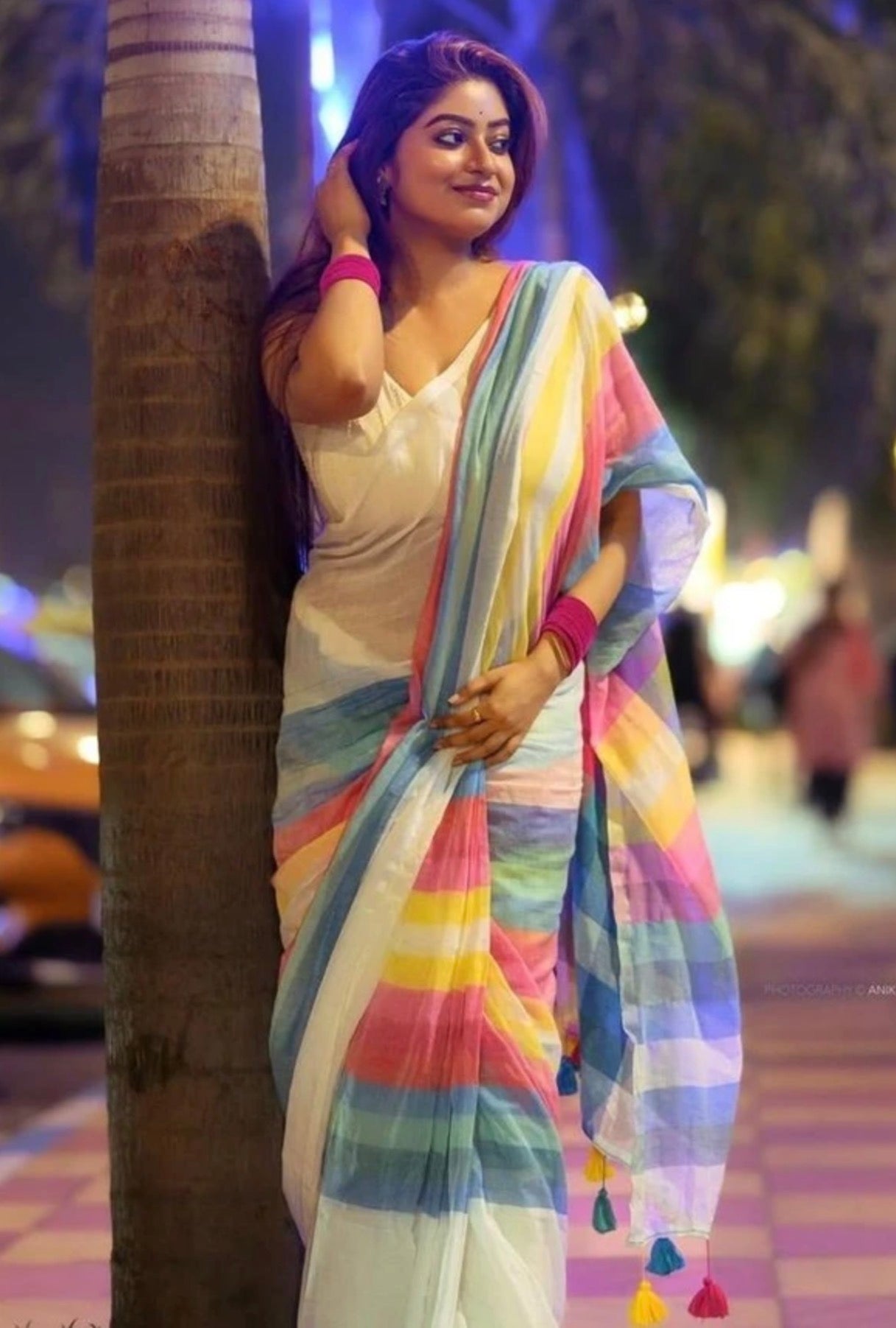 Shaila Checked Black Saree