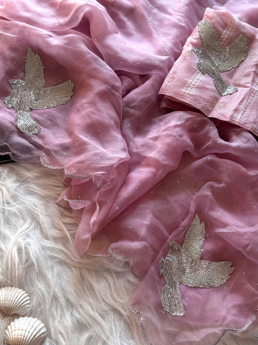 Panchi Gulabi Saree