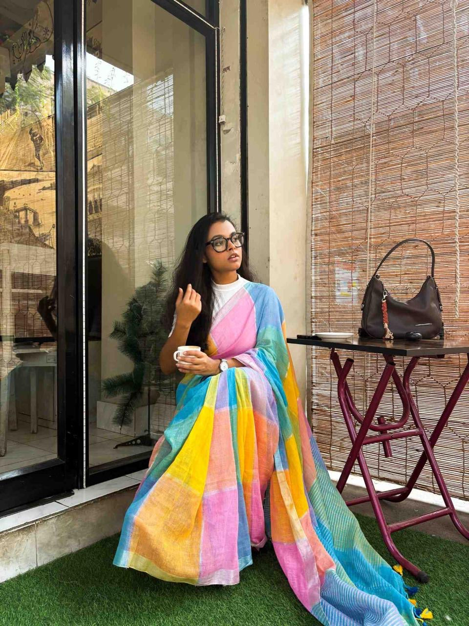 Rang Checked Mul Saree